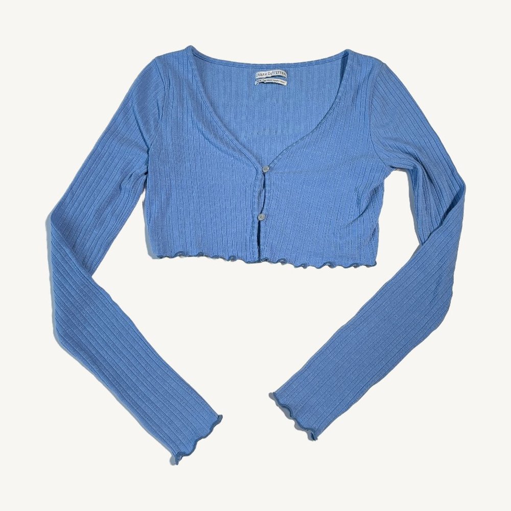 Urban Outfitters Blue Ribbed Cropped Cardigan